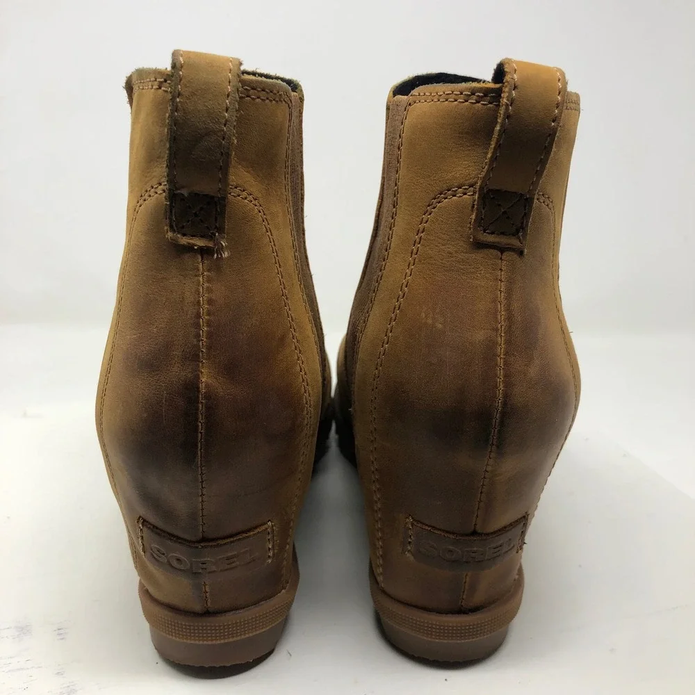 Sorel Joan of Arctic Wedge II Chelsea Boots Womens 9 Camel Brown Urban Outdoor